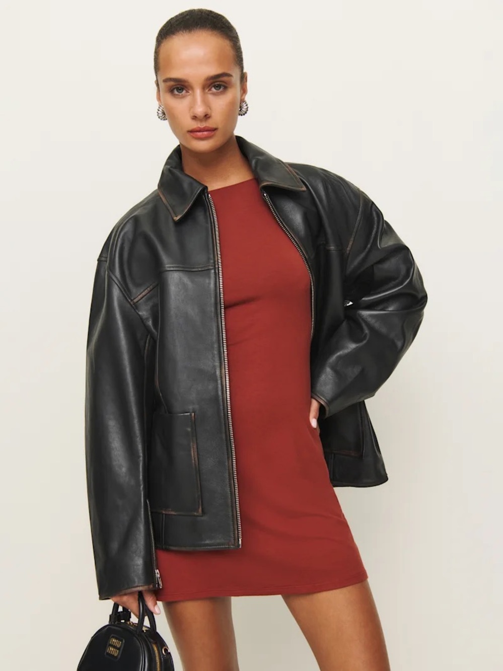 Reformation Veda Bennett Leather Shirt Jacket